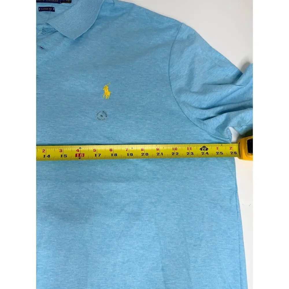 Polo Ralph Lauren Classic Fit Short Sleeve Polo Shirt Size XL Blue Yellow Logo